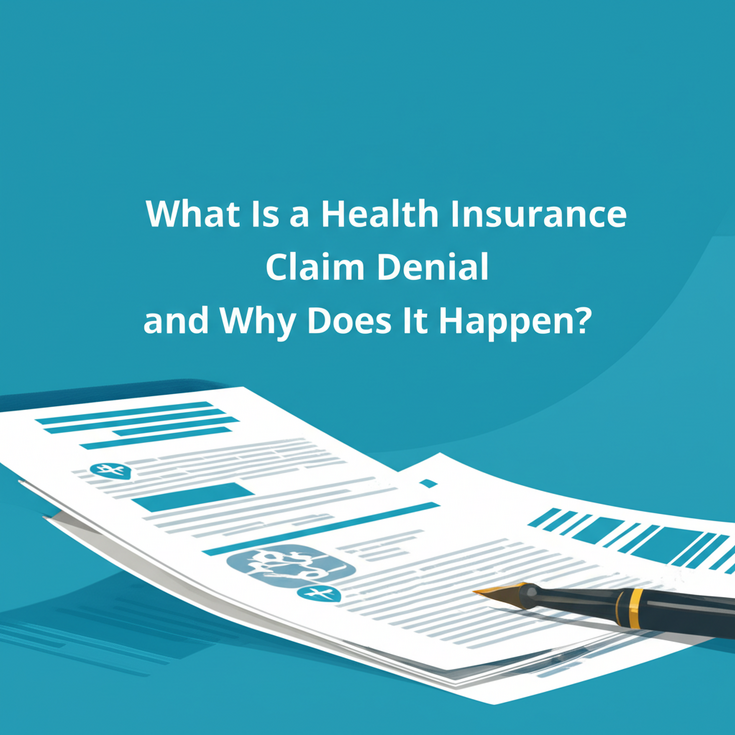 feature image for the blog with the blog title included. Title: What Is a Health Insurance Claim Denial and Why Does It Happen?. Ensure the text is accurate and error-free