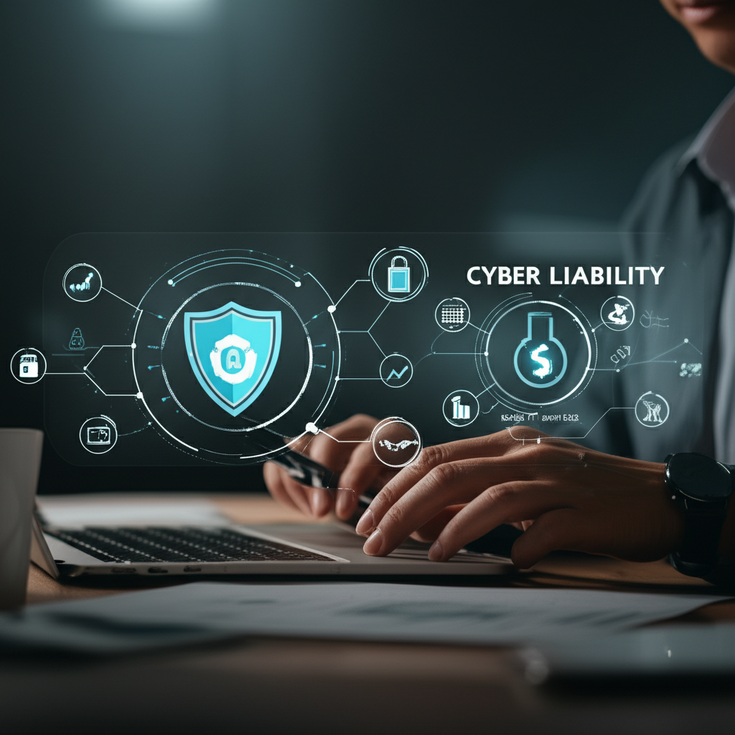 Photo of an office worker on a laptop, representing digital threats and cyber liability insurance scenarios