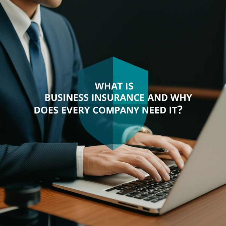 feature image for the blog with the blog title included. Title: What Is Business Insurance and Why Does Every Company Need It?. Ensure the text is accurate and error-free