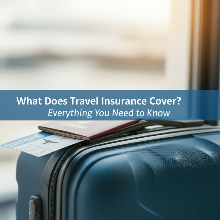 feature image for the blog with the blog title included. Title: What Does Travel Insurance Cover? Everything You Need to Know. Ensure the text is accurate and error-free