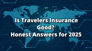 feature image for the blog with the blog title included. Title: Is Travelers Insurance Good? Honest Answers for 2025. Ensure the text is accurate and error-free