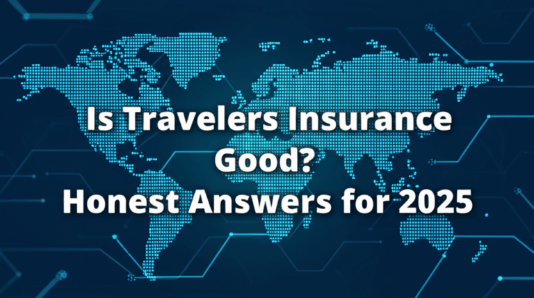 feature image for the blog with the blog title included. Title: Is Travelers Insurance Good? Honest Answers for 2025. Ensure the text is accurate and error-free