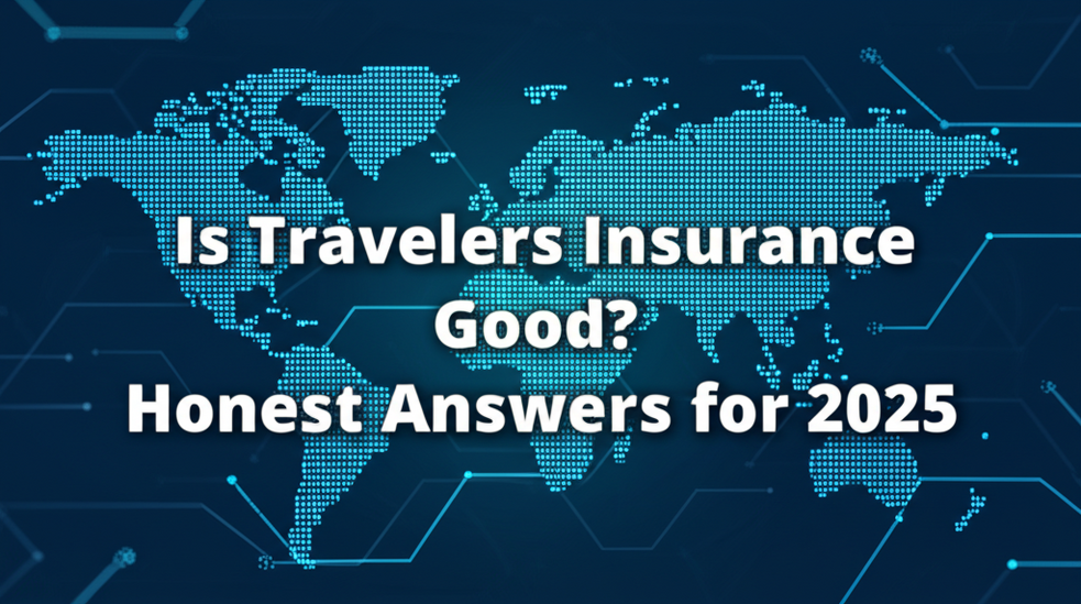 feature image for the blog with the blog title included. Title: Is Travelers Insurance Good? Honest Answers for 2025. Ensure the text is accurate and error-free 