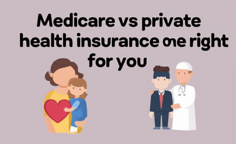 feature image for the blog with the blog title included. Title: Medicare vs private health insurance which one is right for you. Ensure the text is accurate and error-free