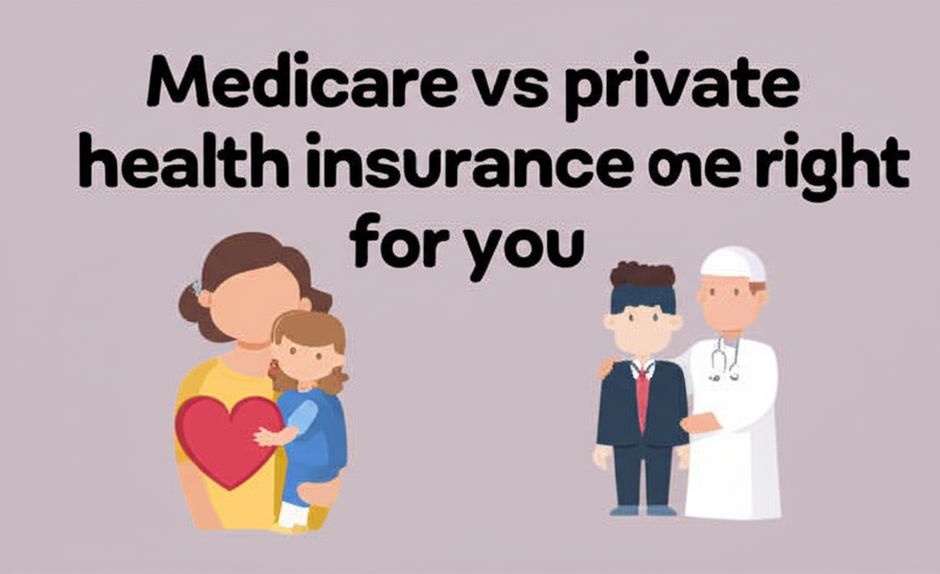 feature image for the blog with the blog title included. Title: Medicare vs private health insurance which one is right for you. Ensure the text is accurate and error-free 