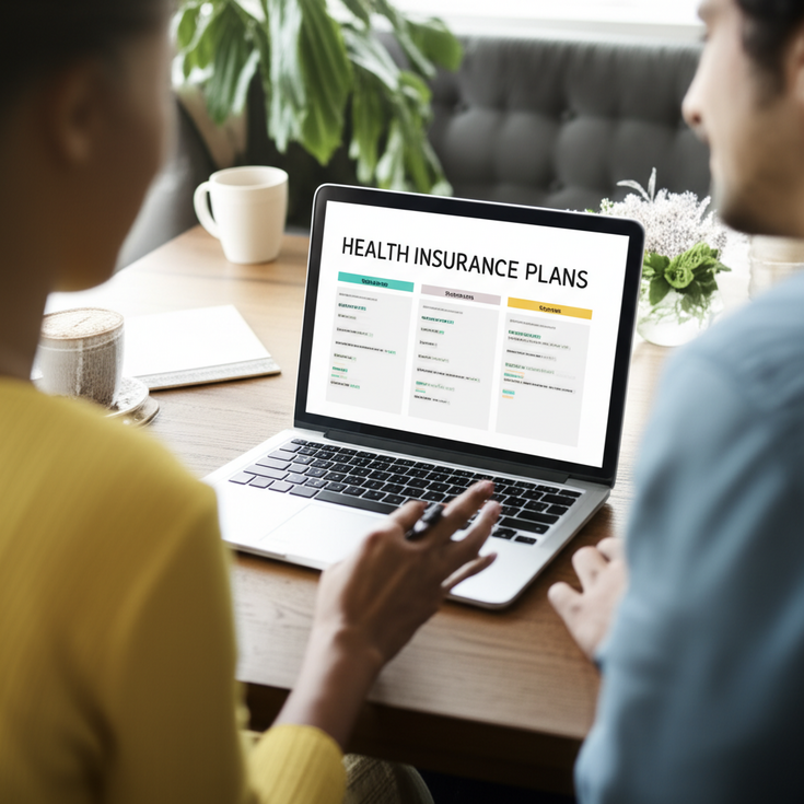 People comparing health insurance plan options on a laptop at home