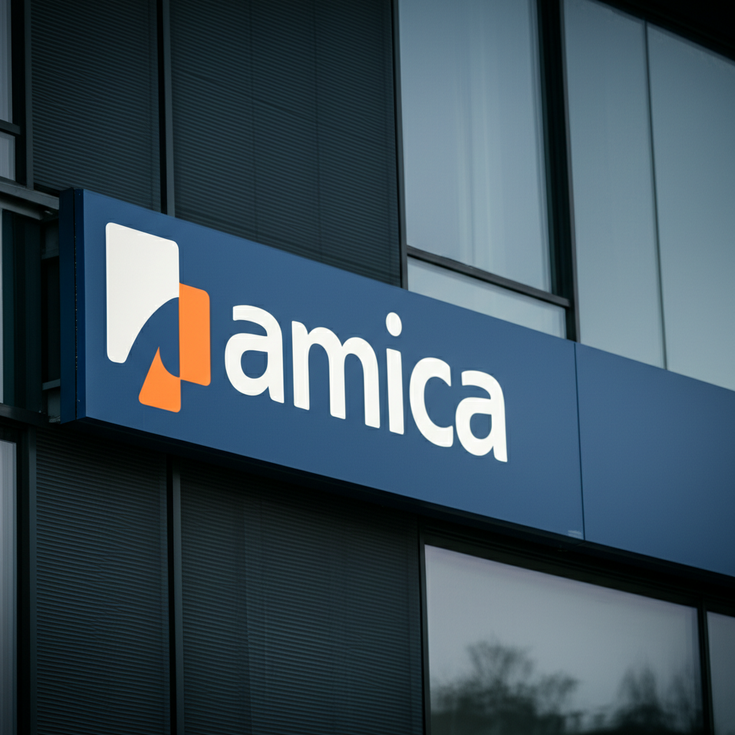 Photo of Amica office signage on a commercial building