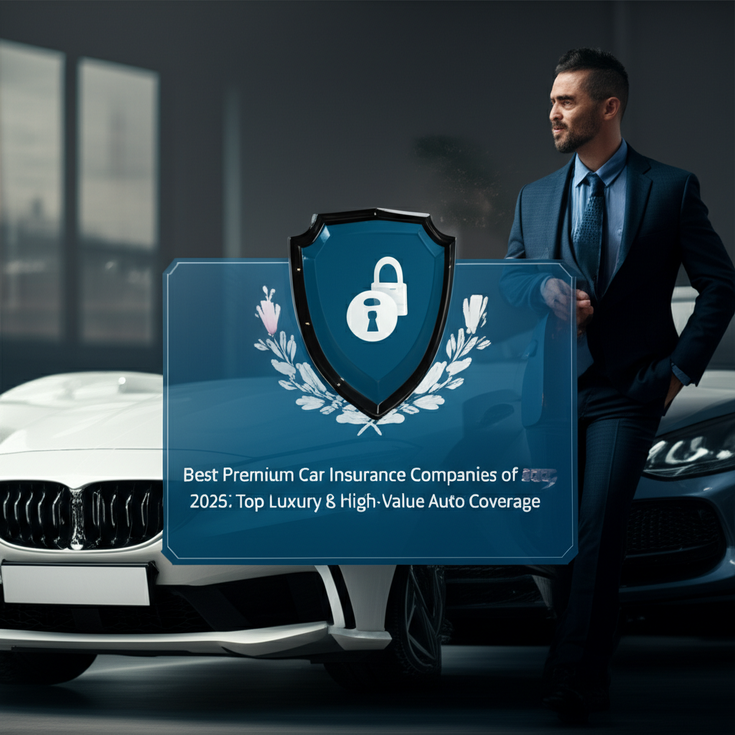 feature image for the blog with the blog title included. Title: Best Premium Car Insurance Companies of 2025: Top Luxury & High-Value Auto Coverage. Ensure the text is accurate and error-free