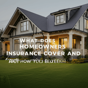 feature image for the blog with the blog title included. Title: What Does Homeowners Insurance Cover and How Can You Benefit?. Ensure the text is accurate and error-free