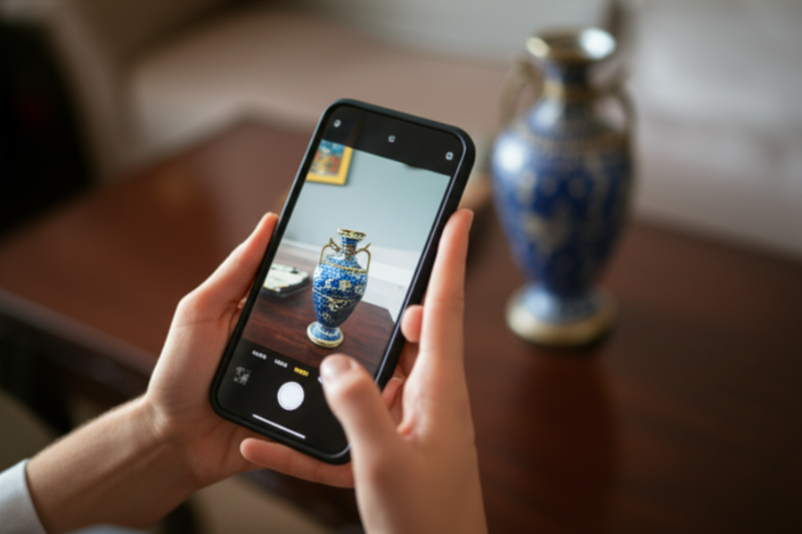 Homeowner photographing valuable items for insurance documentation.